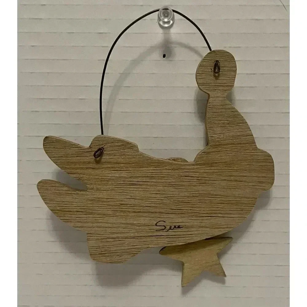 Santa Claus Holding Star Wood Christmas Ornament Handmade ￼5”H‎ x 4.75”W Signed